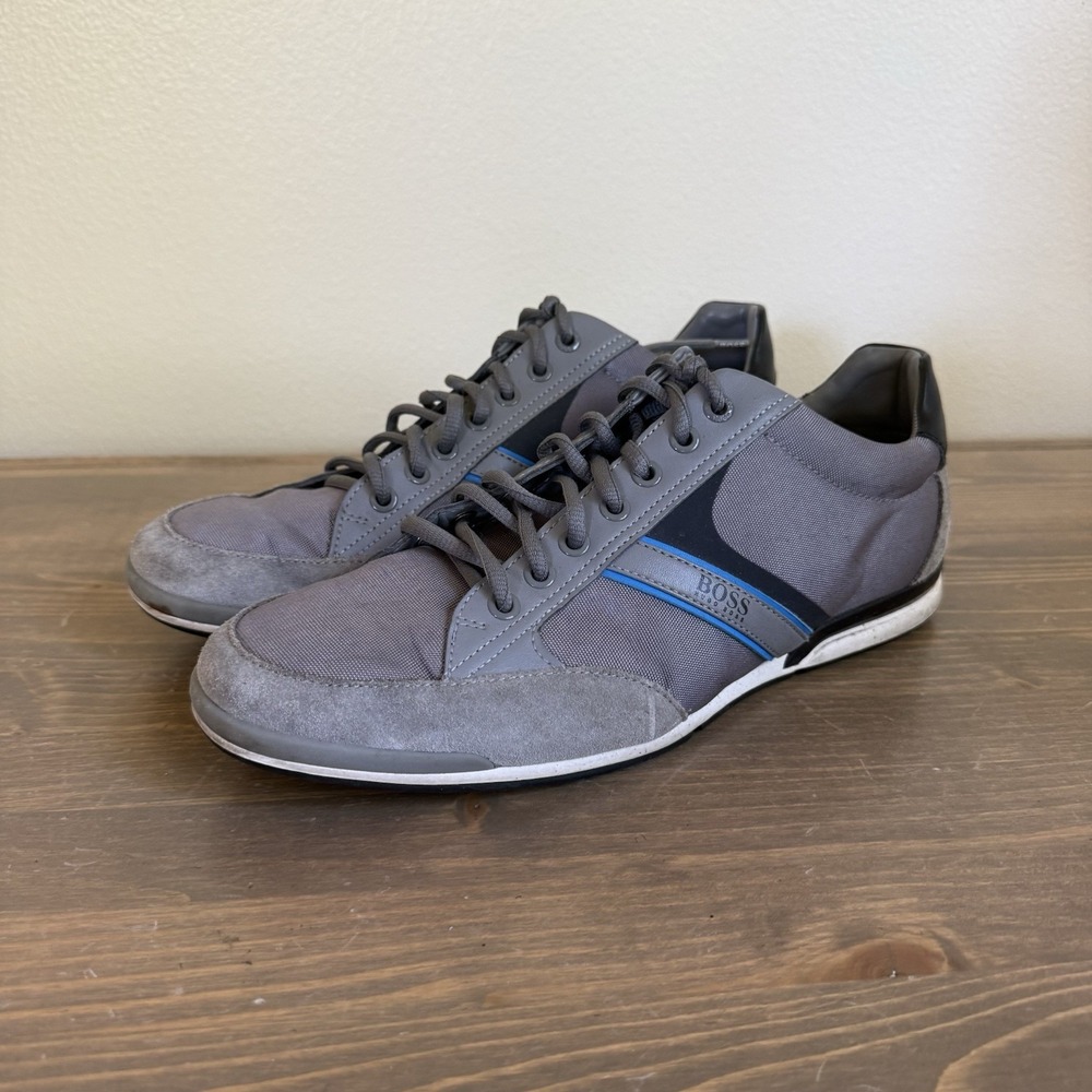 Hugo Boss Men's 10/43 Grey Blue Textile Leather Saturn Profile Low Top Sneakers